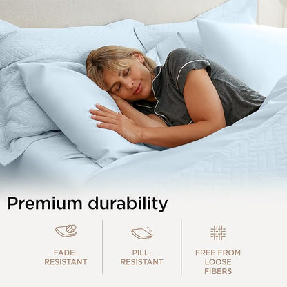Threadmill California King Sheets, Certified American Supima Cotton Sheets, 1000 Thread Count Hotel Quality Sheet, 4 Piece Luxury Bed Sheet Set with Elasticized Extra Deep Pocket, Light Blue