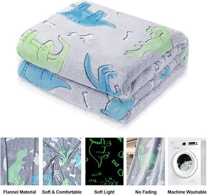 Personalized Dinosaur Glow in The Dark Kids Throw Blanket, 30"x40", Multicolor
