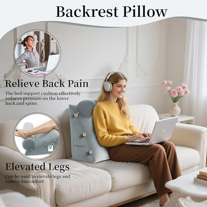 Bed Wedge Reading Pillow, Adjustable Reading Throw Cushion Triangular Pillow Wedge Couch Pillow for Lumbar Neck Back Support Pillow with Removable Cover