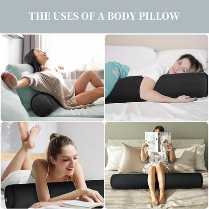 ONTYZZ Inflatable Long Body Pillow, Long Pillow for Bed, Oval Bolster Pillow for Good Sleeping and Back/Neck Support, 1pcs Black