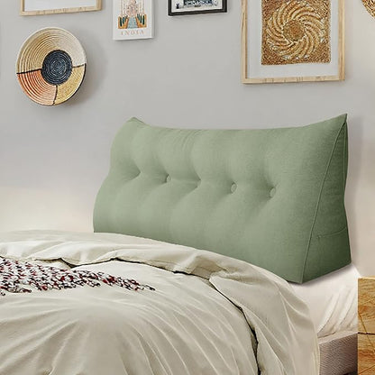 Wedge Headboard Pillow Dorm Room Reading Pillow Back Support for Sitting Up in Bed Bolster Lumbar Cushion Body Positioning Bedrest Cotton Linen 59in Grass Green Queen