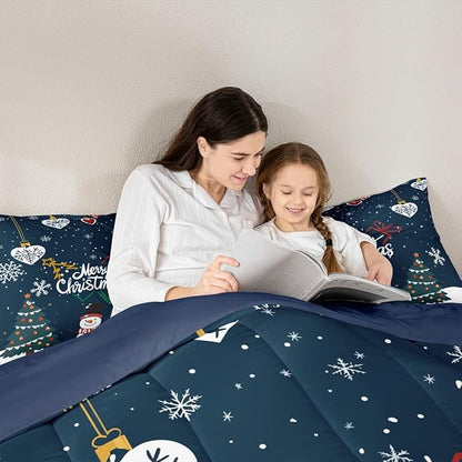Erosebridal Snowflake Comforter Set for Kids Boys Girls,Cartoon Snowman Bedding Queen,Merry Christmas Comforter Sets,Winter Xmas Tree Stars Duvet Insert with 2 Pillowcases