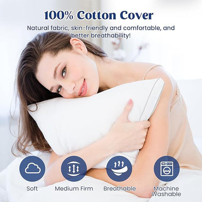 puredown® Feather Pillows with 100% Cotton Cover, Set of 2 Gusseted Bed Pillows for Sleeping, Queen Size