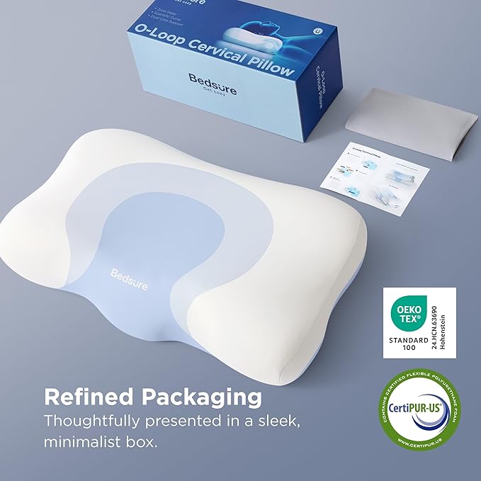 Bedsure Cervical Neck Pillow - Ergonomic Pillows for Deep Sleep, Memory Foam Pillows for Side & Back Sleepers, Orthopedic Cervical Pillow Shape Gently Cradles Head & Neck Support, Shoulder Pain Relief