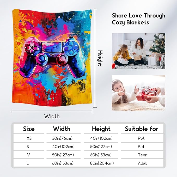 Gamer Blanket Boys Blankets Gifts for Teens/Men - 50x60 Inches Cool Soft Cozy Gaming Throw for Bed