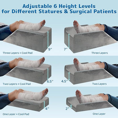 LOFE Leg Elevation Pillows for After Surgery - Adjustable Knee Replacement Pillow 6 Heights, Cooling Leg Wedges for Elevation for Swelling, Double Leg Pillow for Knee Surgery Recovery