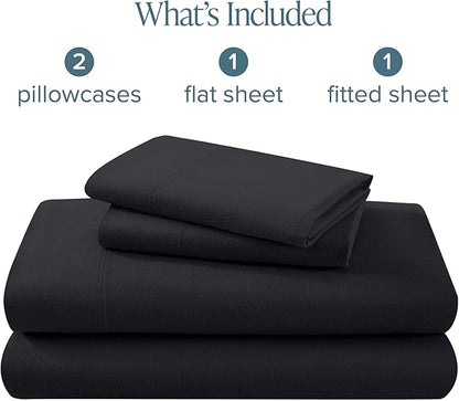 Bare Home Flannel Sheet Set 100% Cotton, Velvety Soft Heavyweight - Double Brushed Flannel - Deep Pocket (King, Black)