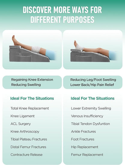 Knee Pillow for Knee Replacement Surgery, Memory Foam Knee Leg Elevation Pillow for After Surgery Recovery, Leg Pillow Surgery Recovery Equipment for Sciatica Lower Back Hip Ankles
