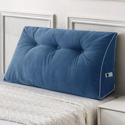 Sasttie Headboard Pillow Twin/Twin XL, Wedge Pillow Headboard for Dorm, Triangular Daybed Backrest Cushion for Sitting or Reading in Bed, with Removable Washable Cover, Blue