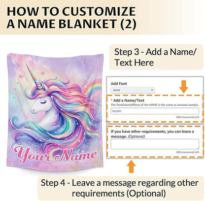 Personalized Unicorn Blanket, Cute 60 x 50 Inches Soft Cozy Blanket, Gift for Girls Women, Unicorn Lovers, Soft Warm Fuzzy Throw Blanket for Bed, Living Room, Home Decor