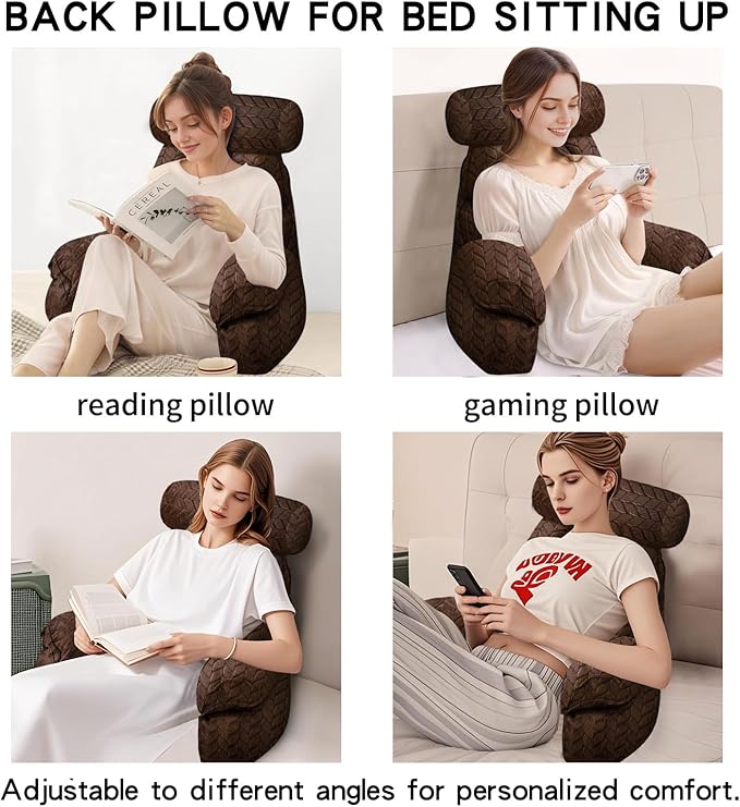 FXXUDVNIIN Back Pillow for Bed Sitting Up: Reading Pillow with 9.4" Height Armrest-Bed Pillow for Sitting up & TV Pillows for, Play Games, Working & Relaxing, Comfort Support for TV/Reading