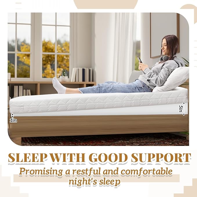 Mattress Wedge, 5 Inch Size Queen Incline Wedge for Acid Reflux Gerd, Neck and Back Pain, Snoring, Adjustable Elevator Under Mattress Topper Support for Bedroom