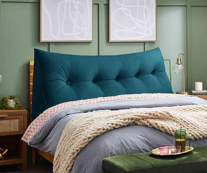 Triangular Reading Bed Rest Pillow Large Bolster Cushion Headboard Backrest Wedge Pillow with Removable Cover and Two Large Side Pockets (Teal, King: 78 x 8 x 20 inches)