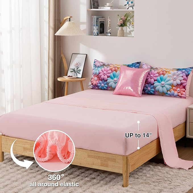 A Nice Night Stunning Blooming 3D Flower Floral Comforter Sets, with Pearl Flower Core Pattern Bedding Set for Girls Queen Size, Ultra Soft Bedding Sets (Blue-Purple, Queen 6Pcs)