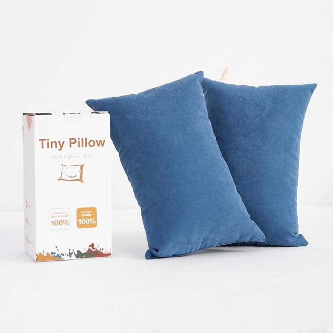 BEDSUM 2 Pack Tiny Pillows, 11"x7" Microfiber Mini Pillow for Travel, Pets, Soft and Machine Washable Small Pillows for Neck, Wrist, and Knee Comfort, Denim Blue