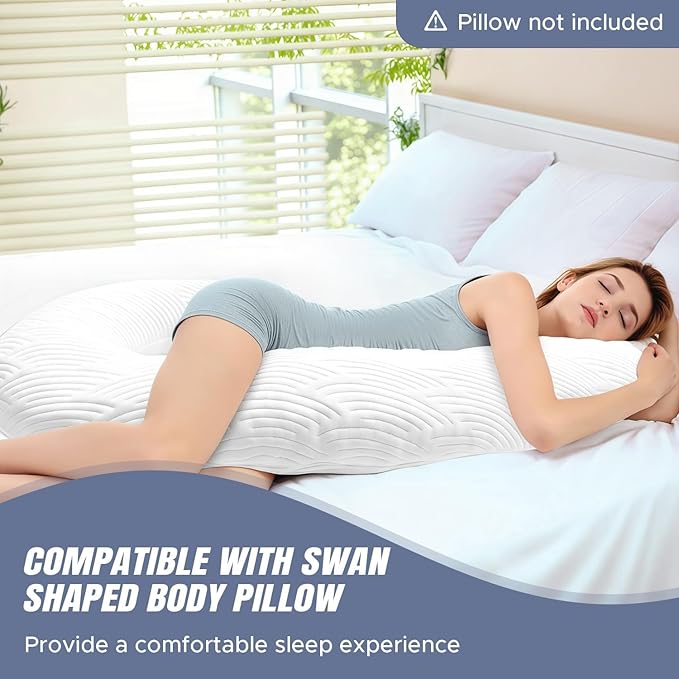 Body Pillow Cover Fabric, Long Pillow Case Breathable & Skin-Friendly, Swan Shaped - White, 1Pack (49x26 inch)