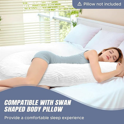 Body Pillow Cover Fabric, Long Pillow Case Breathable & Skin-Friendly, Swan Shaped - White, 1Pack (49x26 inch)