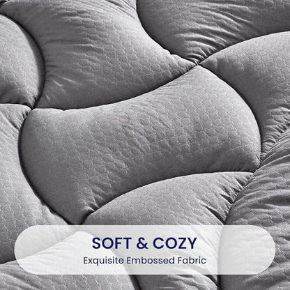SLEEP ZONE Grey Waterproof Mattress Pad Twin XL College Dorm Bedding, Premium Soft Embossed Mattress Topper, Quilted Fitted Mattress Protector Cover with Elastic Deep Pocket (Grey, Twin XL)