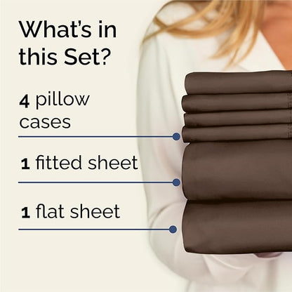 King 6 Piece Sheet Set - Comfy Breathable & Cooling - Ultra Soft Hotel Luxury Bedding Set with 8-16 Inch Deep Pockets - 1 Flat & 1 Fitted Sheet & 4 Pillowcases - Cozy, Wrinkle Free & Easy Care - Brown