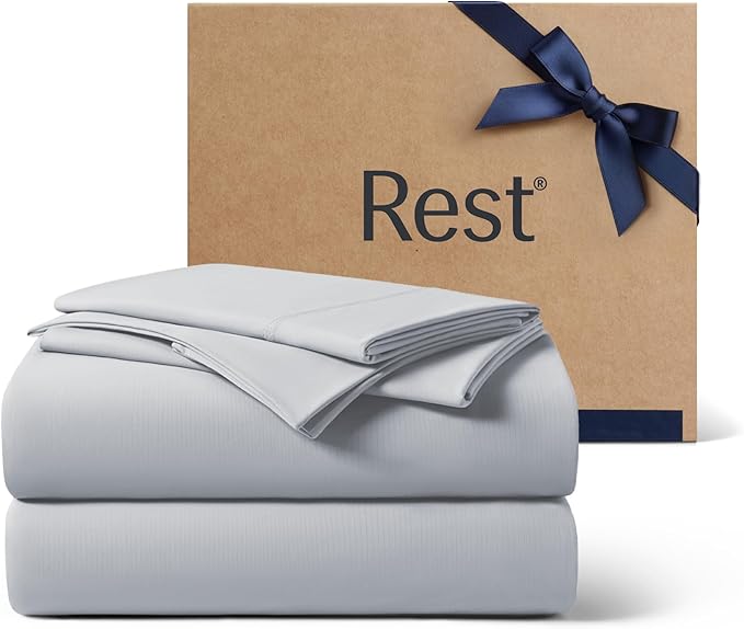 REST® Evercool®+ Cooling Sheet Set, Queen Size, Light Gray, Breathable Bed Sheets for Hot Sleeper and Night Sweats, with Pillowcases, with Ionic+ Self-Cleaning Silver Yarn for Sensitive Skin, 4PCS