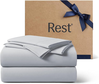 REST® Evercool®+ Cooling Sheet Set, Queen Size, Light Gray, Breathable Bed Sheets for Hot Sleeper and Night Sweats, with Pillowcases, with Ionic+ Self-Cleaning Silver Yarn for Sensitive Skin, 4PCS