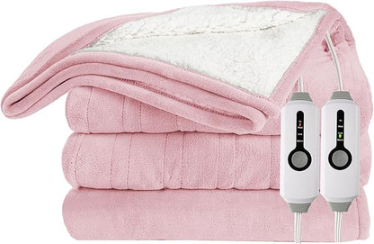 Electric Heated Blanket 84"x90" Queen Size Flannel Heated Blanket, Cozy & Warm for All Night, 4 Heat Settings & 10 Hours Auto Off, Machine Washable-Light Pink