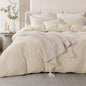 NEXHOME PRO Duvet Cover Set Oversized Queen 92"x98" Linen Feel Cream Grey Organic Natural 100% Washed Cotton Duvet Cover 3 Pieces Bedding Set with Zipper Closure, Breathable, Soft (No Comforter)