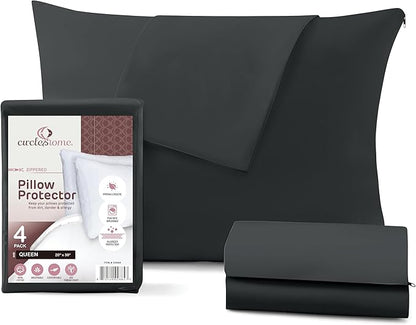 CirclesHome Pillow Protectors 4 Pack Queen Zippered - 100% Cotton Breathable Pillowcases - Protects Pillows from Dirt, Dust and Debris (Queen- Set of 4 - 20x30)