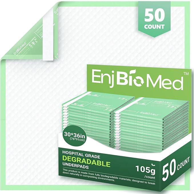 Eco-Friendly Extra Large Ultra Absorbent Bed Pads Disposable Adult 105g (30" X 36" Pack of 50), with Adhesive Strips , Leakproof Incontinence Pee Pads for Adults