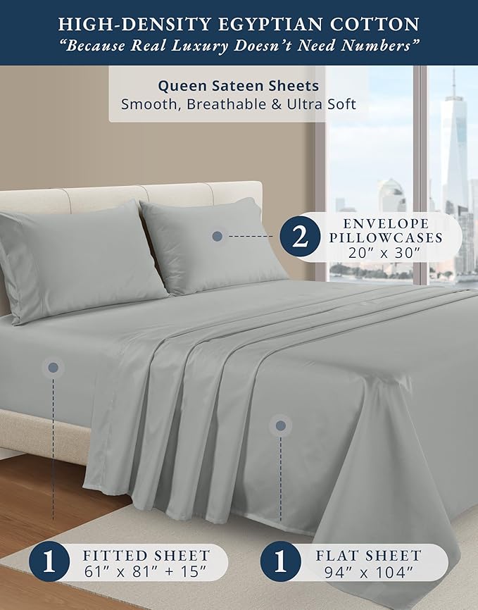 LANE LINEN 100% Egyptian Cotton Queen Sheet Set, Soft & Comfy Hotel Like Thick Fully Elasticized Mercerized Long Staple Cotton Sheet Queen Size Set, No Pill Fade Resistant Queen Sheets - Lime Stone