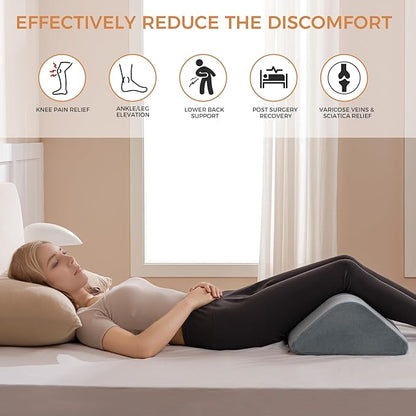 Knee Wedge Pillow 6.3'' for Post-Surgery Recovery-Leg Elevation Support for Sleep Position, Alleviating Lower Back & Hip Pain Enhancing Circulation in Ankles Legs Triangle Pillow with Removable Cover