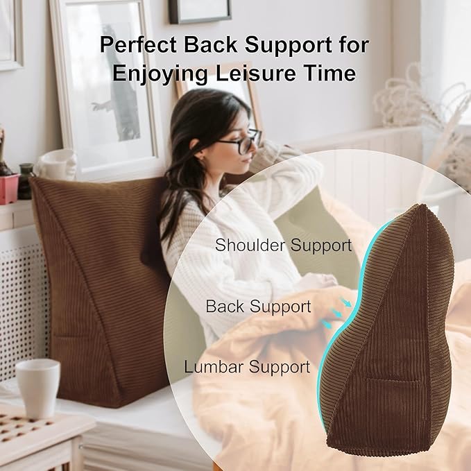 WOWMAX 100% Cotton Corduroy Headboard Pillow – California King Size Back Support Reading Wedge for Bed & Daybed, Plush Handmade Bolster Cushion with Removable Cover, Cozy Bed Rest Pillow, Coffee