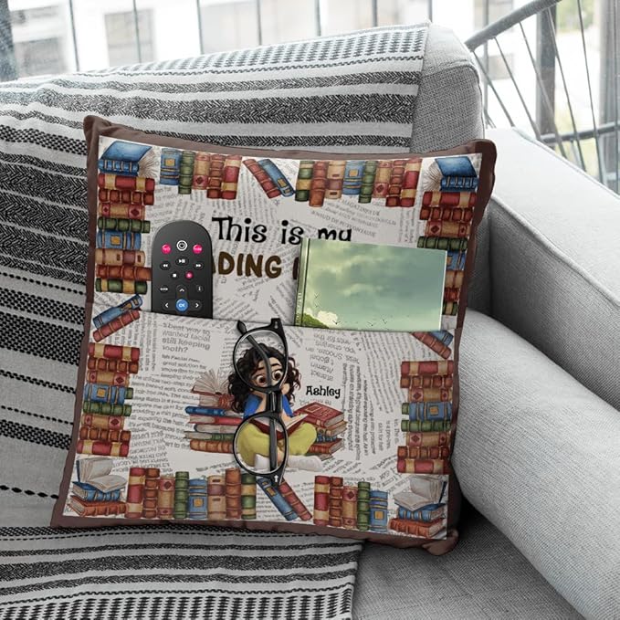 ENCYCOM Personalized Book Reading Pocket Pillow - Custom Reading Pillows with Name – Uniqua Gift for Bookworm Girls, Women Who Love Books, Perfect for Bed or Cozy Corner (Reading Pillow 09)