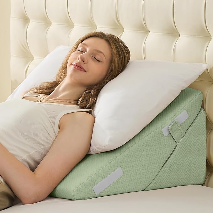 Sasttie Wedge Pillow for After Surgery, Adjustable Bed Wedge Pillow Headboard for Acid Reflux, Sleeping, Neck & Back Support, with Removable Cover, Green