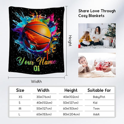 Personalized Basketball Blanket for Girls, Custom Basketball Gifts for Boys Adults Sport Lovers, Kids Throw Blankets for Team Player Couch Sofa Home Decor (Colorful, 40x50 Inch)