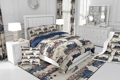 Erosebridal Kids Vintage Steam Train Bedding Sets for Car Lovers, Boys Retro Classic Steam Engine Vehicles Comforter Timeless Railroad Locomotive Duvet Set with 1 Pillowcase (Twin 2Pcs)