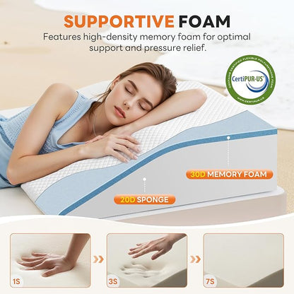 Sweetcrispy Wedge Pillow, Body Pillow for Sleep Apnea, Neck Pain Relief, Post Surgery, Sleeping Comfort, Acid Reflux, Heartburn, Back Pain Relief and Snoring, 7Inch, White& Grey