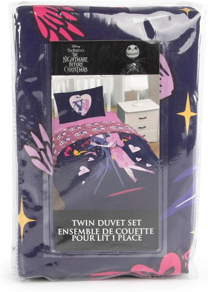 Jay Franco Duvet Cover Set – 2 Piece Comforter Cover and Sham Set, Super Soft Cozy Kids Bedding (Insert Not Included) Purple - Nightmare Before Christmas, Twin