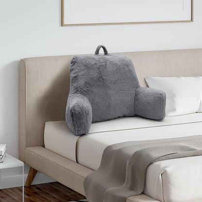 Reading Pillow Large Bed Pillow,Backrest Pillow with Arms, Back Support Pillow for Sitting Up in Bed, Couch for Adults Lounging Bedrest,Grey