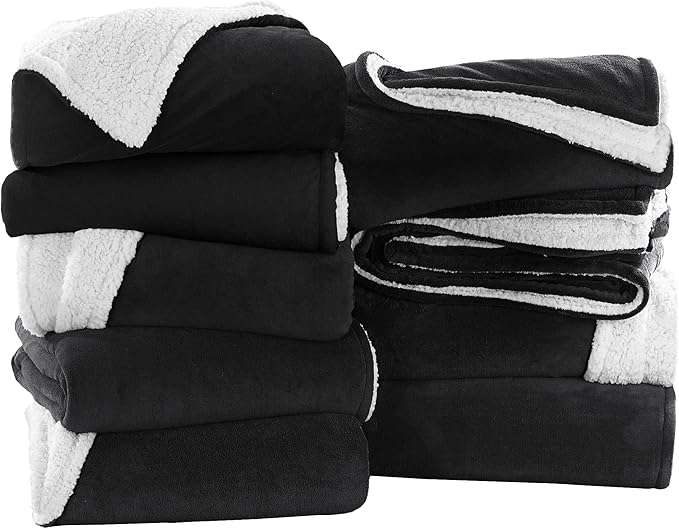 IR Imperial Rooms Black Sherpa Blankets Queen Size for Bed - Wholesale Bulk Pack of 9 Sherpa Blankets - Soft Fluffy Throw Blanket for Hotels, Guest Bedroom, 90x90 Inches