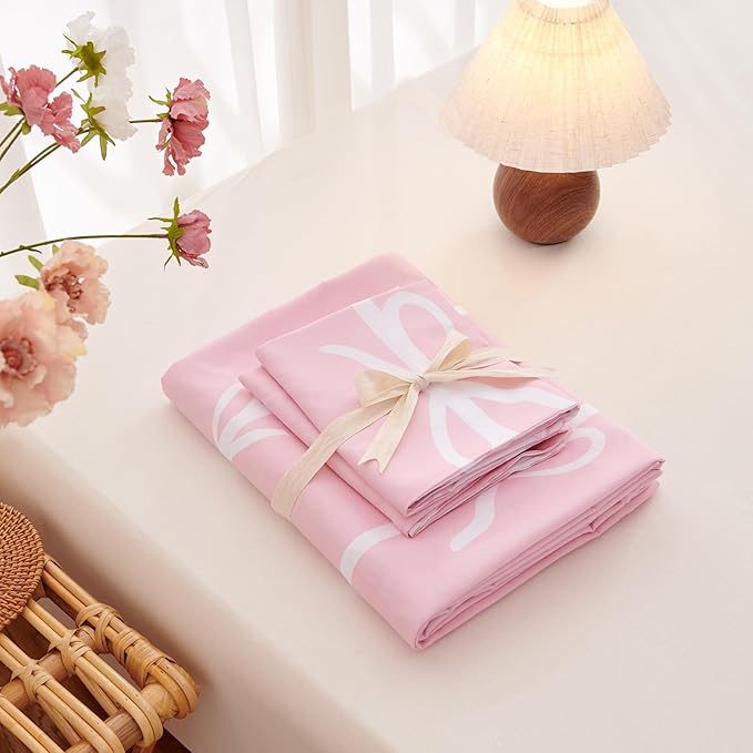Pink Bow Duvet Cover Twin Coquette Bedding Set for Girls Kids Cute Princess Style Bowknot Bedding Ultra Soft Microfiber Duvet Cover Set with 1 Pillowcase(No Comforter)