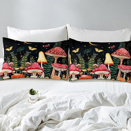 Feelyou Kids Mushroom Bedding Set Natural Wild Fungus Comforter Set for Kids Boys Girls Botanical Plants Duvet Set Butterfly Comforter 1 Comforter Set with 1 Pillowcase Twin Size