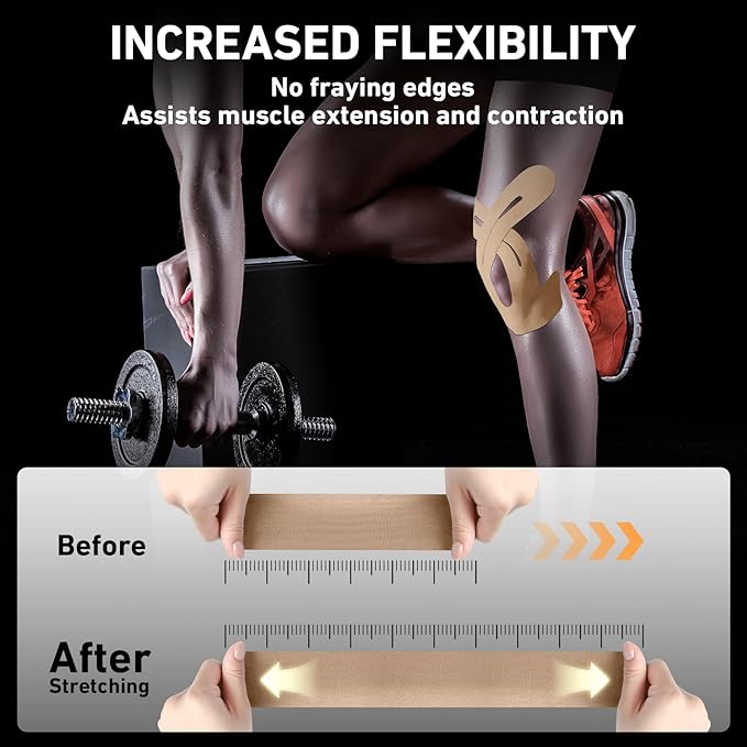 PreCut Kinesiology Tape for Knees, 24PCS Waterproof KTQUICK Knee Tape for Knee Pain Relief Pre Cut, Original Cotton Athletic Knee Tape, Waterproof & Hypoallergenic Latex-Free for Sports(Beige)
