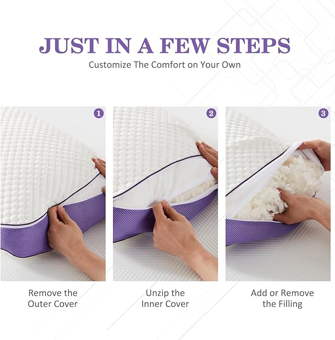 HOMELAB Adjustable Shredded Memory Foam Body Pillow Bundle with Mulberry Silk Pillowcase, Cooling Long Pillow Full Support for Side Sleepers, Back, Hip & Leg Comfort, 1 Pack 20"x52"