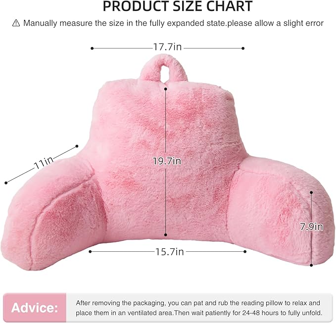 Aimuan Reading Pillow Bed Rest Wedge Adult Backrest Pillow with Arms Back Support for Sitting Up in Bed Cushion Incline Rest Sleeping Snoring Pillow, Light Pink Large