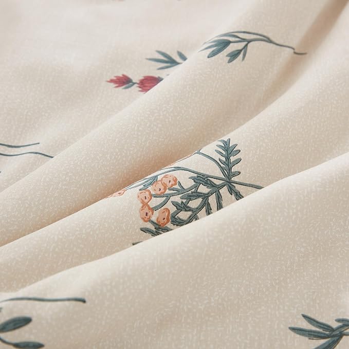Cream Duvet Cover Set Twin Size 100% Washed Cotton Linen Like Textured Comforter Cover 2 Pcs Luxury Soft and Breathable Floral Duvet Cover with Zipper Closure