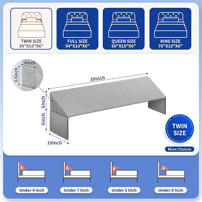 Bed Wedge Pillow for Headboard Gap Filler(40"x6"x10") Twin Size Mattress Gap Filler(0-8") Bed Wedge Between for Your Headboards and Mattress
