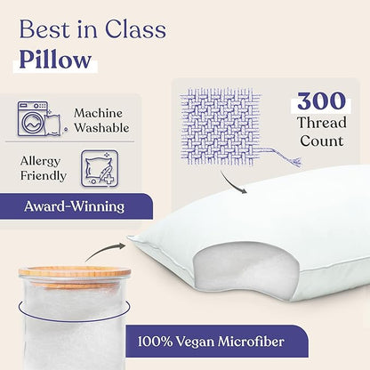 FluffCo Zen Fluff Pillows - Down Alternative - King Bed Pillow for Sleeping Made in USA - Luxury Hotel-Quality Pillow - Gift for Home - 100% Cotton, 300 Thread Count (Soft King Size 1 Pack)