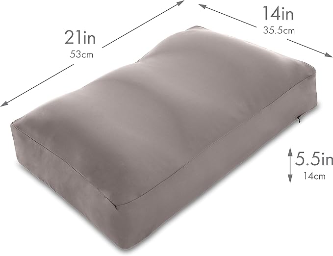 PILLOWY Premium Microbead Bed Pillow, Medium Extra Fluffy But Supportive - Ultra Comfortable Sleep with Silk Like Anti Aging Cover 85% Spandex/ 15% Nylon Breathable, Cooling Stone Gray