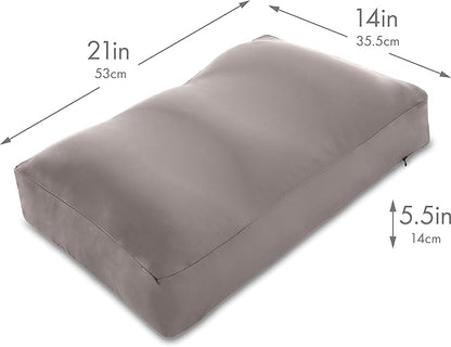 PILLOWY Cover Only for Premium Microbead Bed Pillow, Medium Extra Smooth - Ultra Comfortable Sleep with Silk Like Anti Aging Cover 85% Spandex/ 15% Nylon Breathable, Cooling Stone Grey